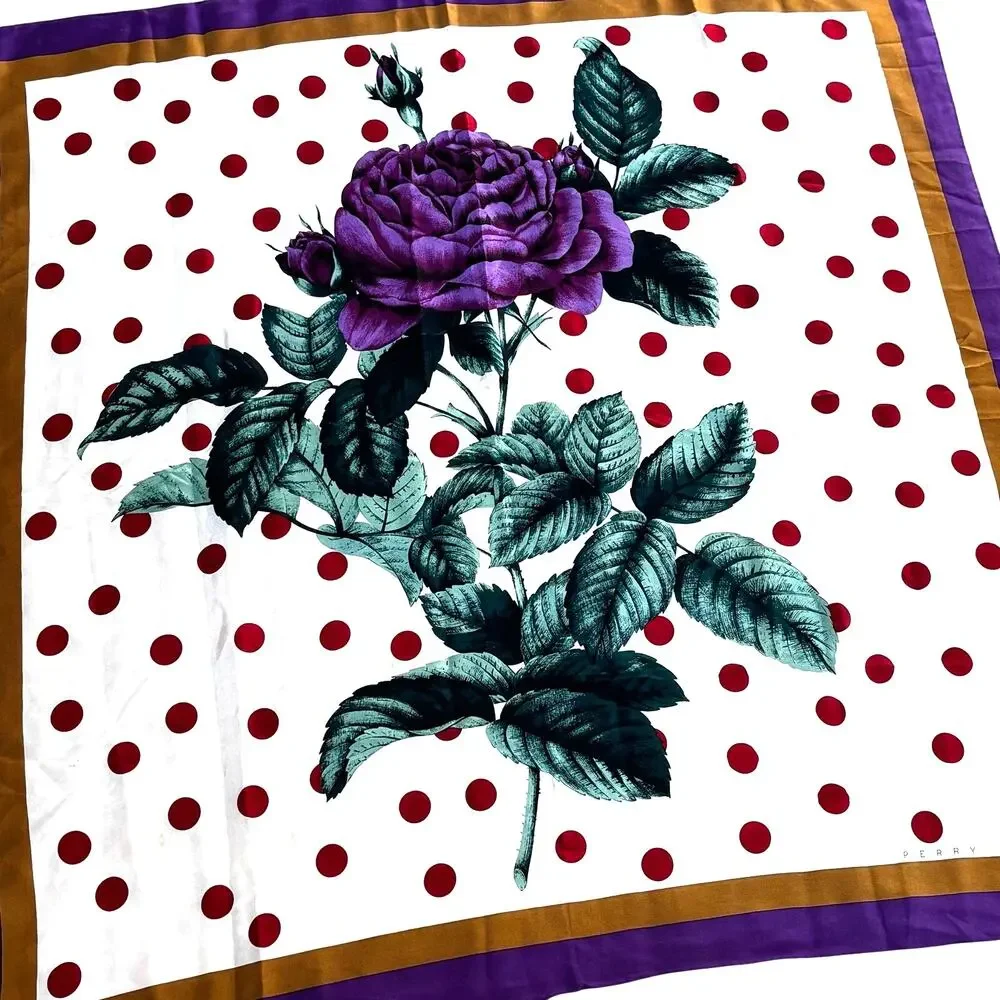 Vintage Perry Ellis silk scarf mod polka dots floral 80’s designer FLAWS